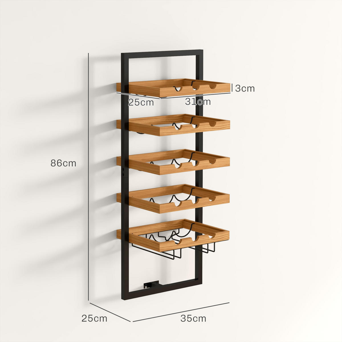 WEINREGAL stapelbar, wandmontierbares Flaschenregal mit 5 Ablagen, Glashaltern - Braun, Textil (25/86/35cm) - HOMCOM