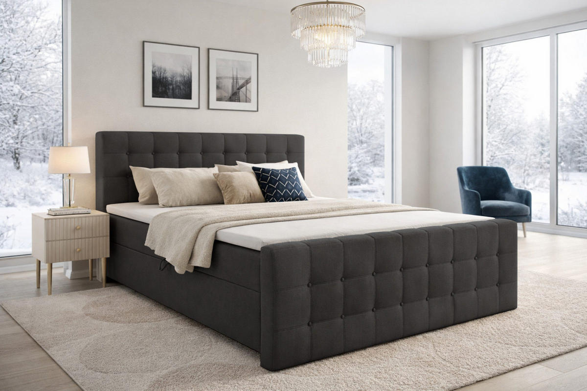 BOXBETT REEL 140/200 in Velours Anthrazit H4 - Anthrazit, Holz/Holzwerkstoff (140/200cm) - Deine Möbel 24