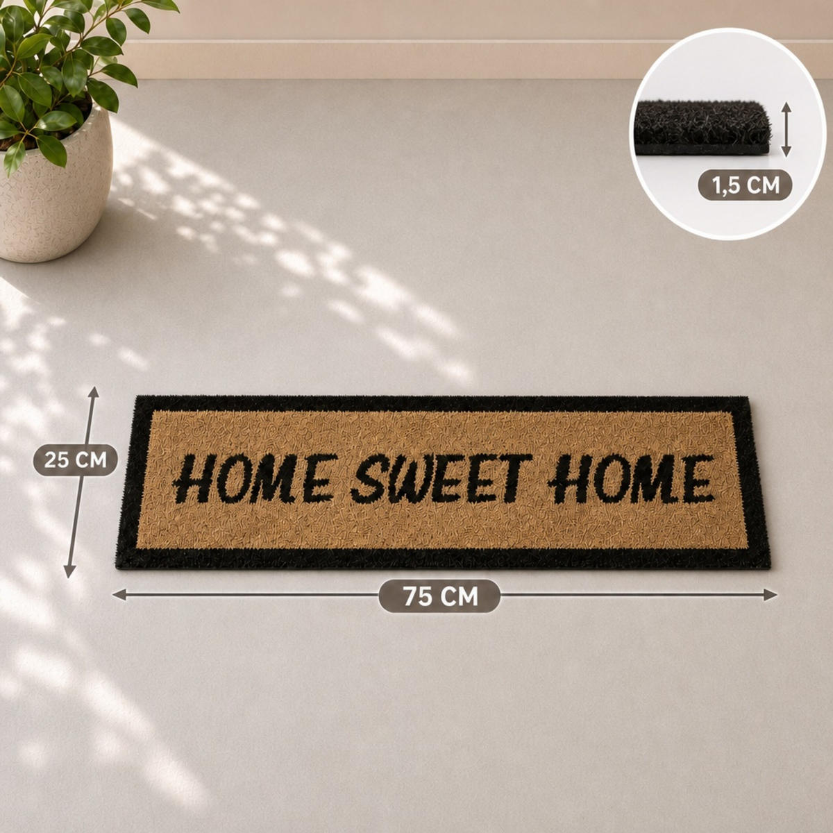 ROHOŽKA Přírodní kokos nápis Home Sweet Home 75x25 cm - světle hnědá, textil/plast (75/25cm) - Relaxdays