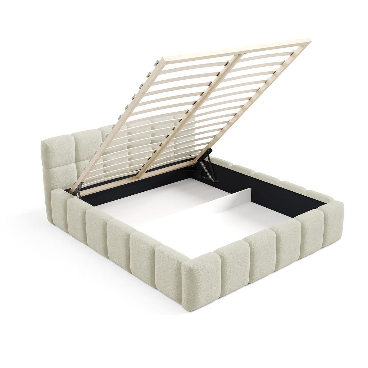 POLSTERBETT NUBO Medium 160x200 cm mit Bettkasten – QUELLE 02 - Creme, Holz - Dekori_Interiors