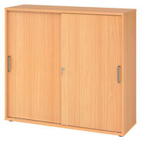 SCHIEBETÜRENSCHRANK - 3 Ordnerhöhen 40/120/110 cm in Buchefarben Streifengriff (Kunststoff) - Buchefarben, Holzwerkstoff (120/110/40cm) - bümö