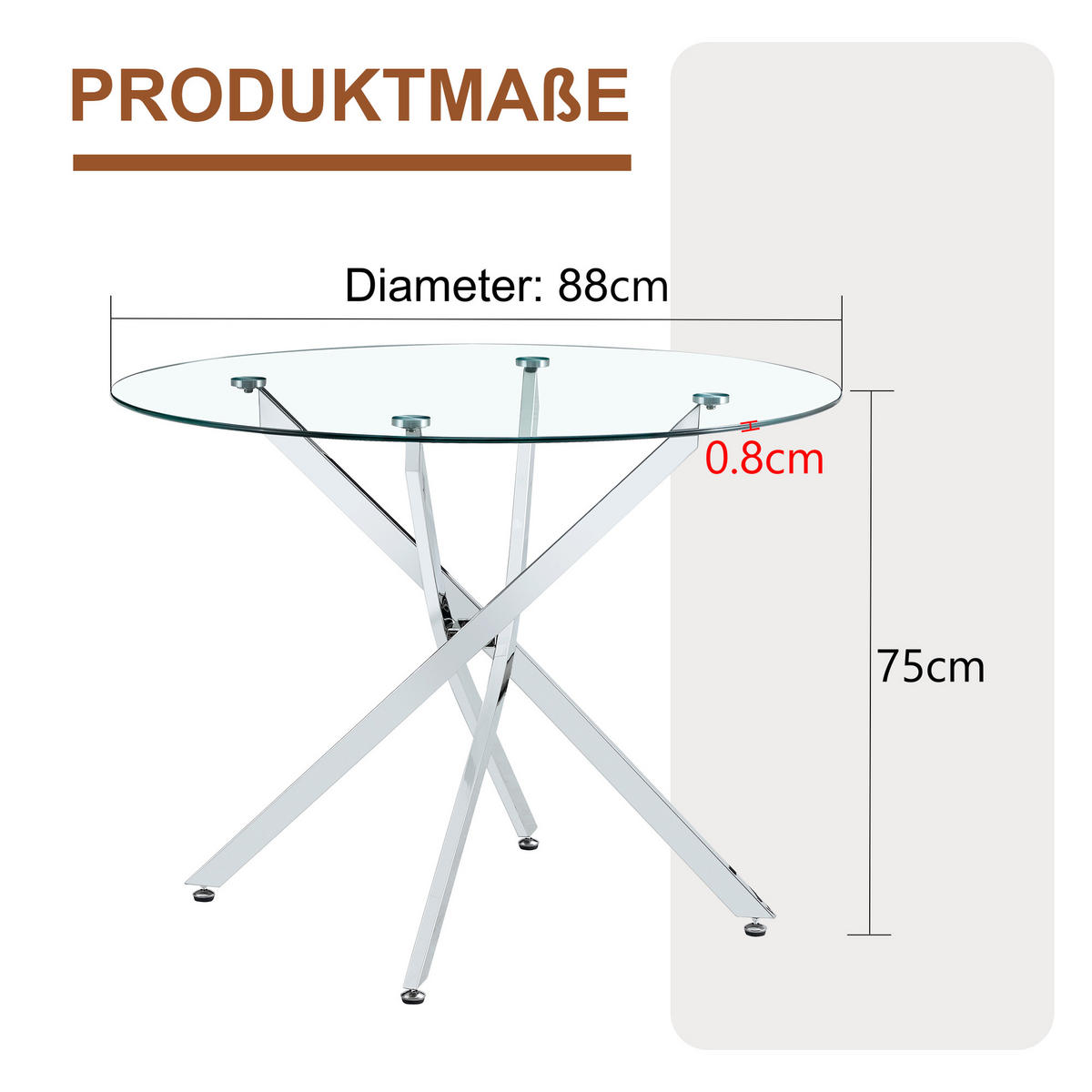 ESSTISCH runder mit silbernem Metallgestell 80/80/75 cm - Silberfarben, Metall (88/88/75cm) - Oxeza