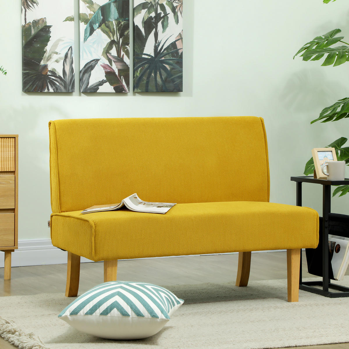 SOFA 2 Sitzer, mit Cord-Optik, 110 x 62 x 85 cm, Gelb - Gelb, Textil (62/85/110cm) - HOMCOM