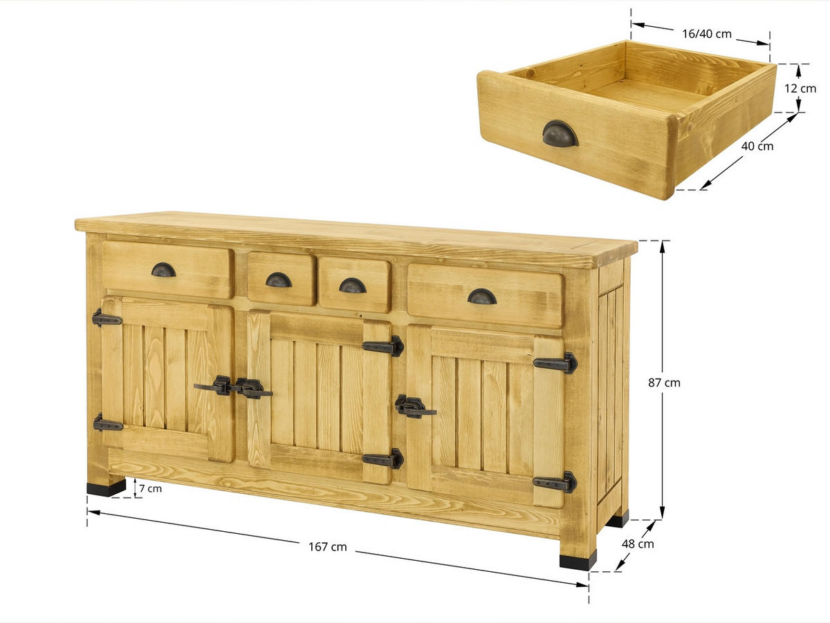 SIDEBOARD aus Massivholz VINTAGE - Honig, Holz (167/86/48cm) - Seart