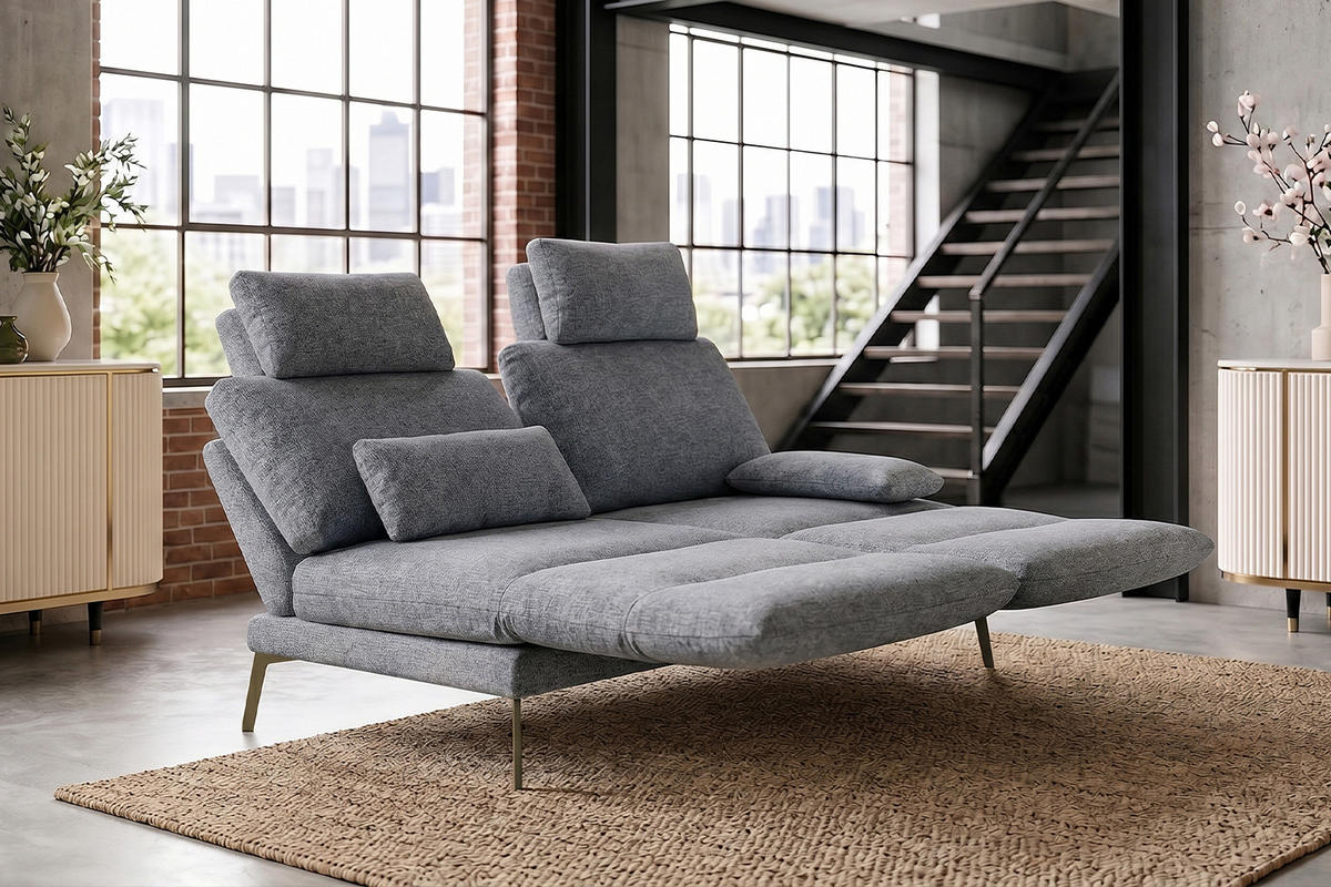 SOFA HOLLY Grau Flachgewebe - Braun/Grau, Textil/Metall (176/90/92cm) - KAWOLA