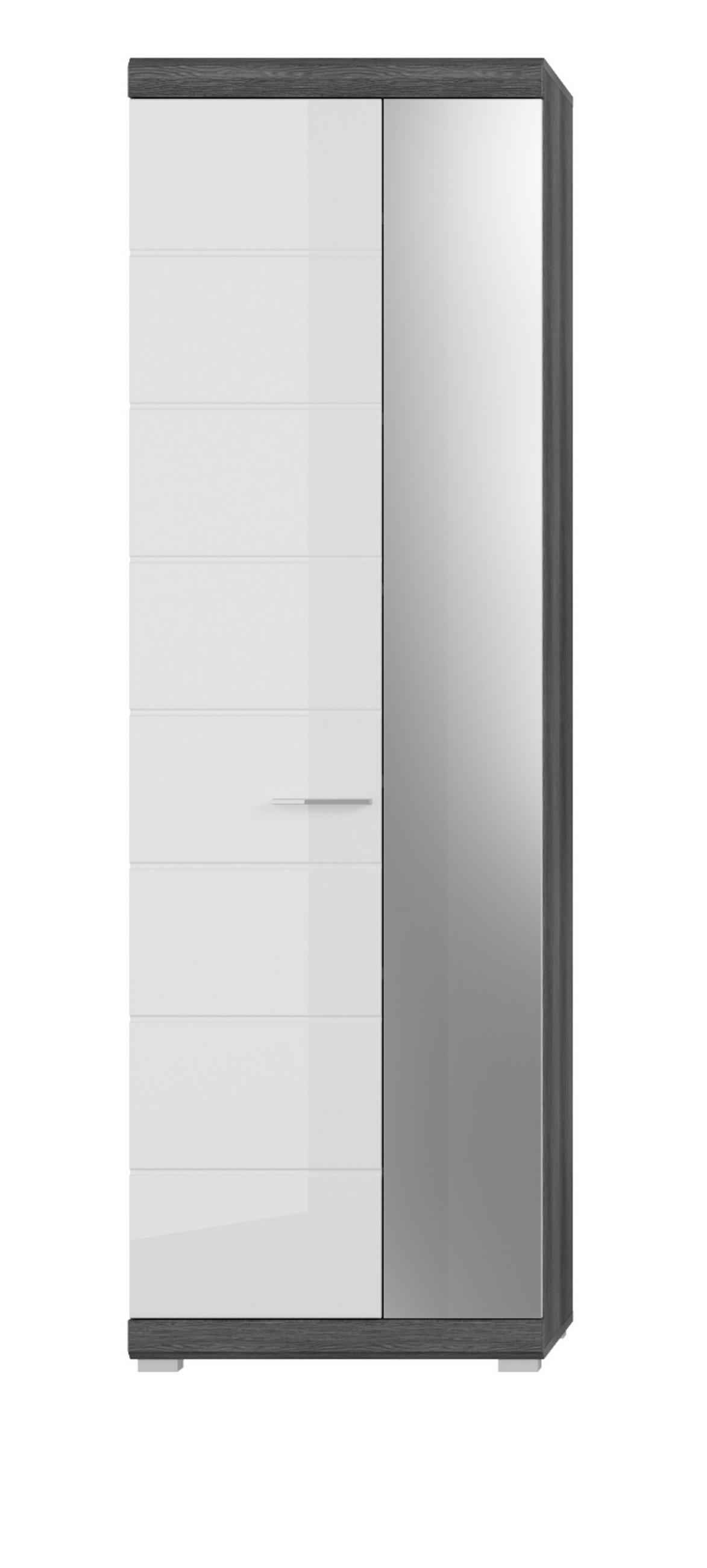 GARDEROBENSCHRANK weiß Hochglanz und grau 62 cm, Schuhschrank mit Spiegel - Chromfarben/Weiß Hochglanz, Glas/Holzwerkstoff (62/197/37cm) - Inn.Furn