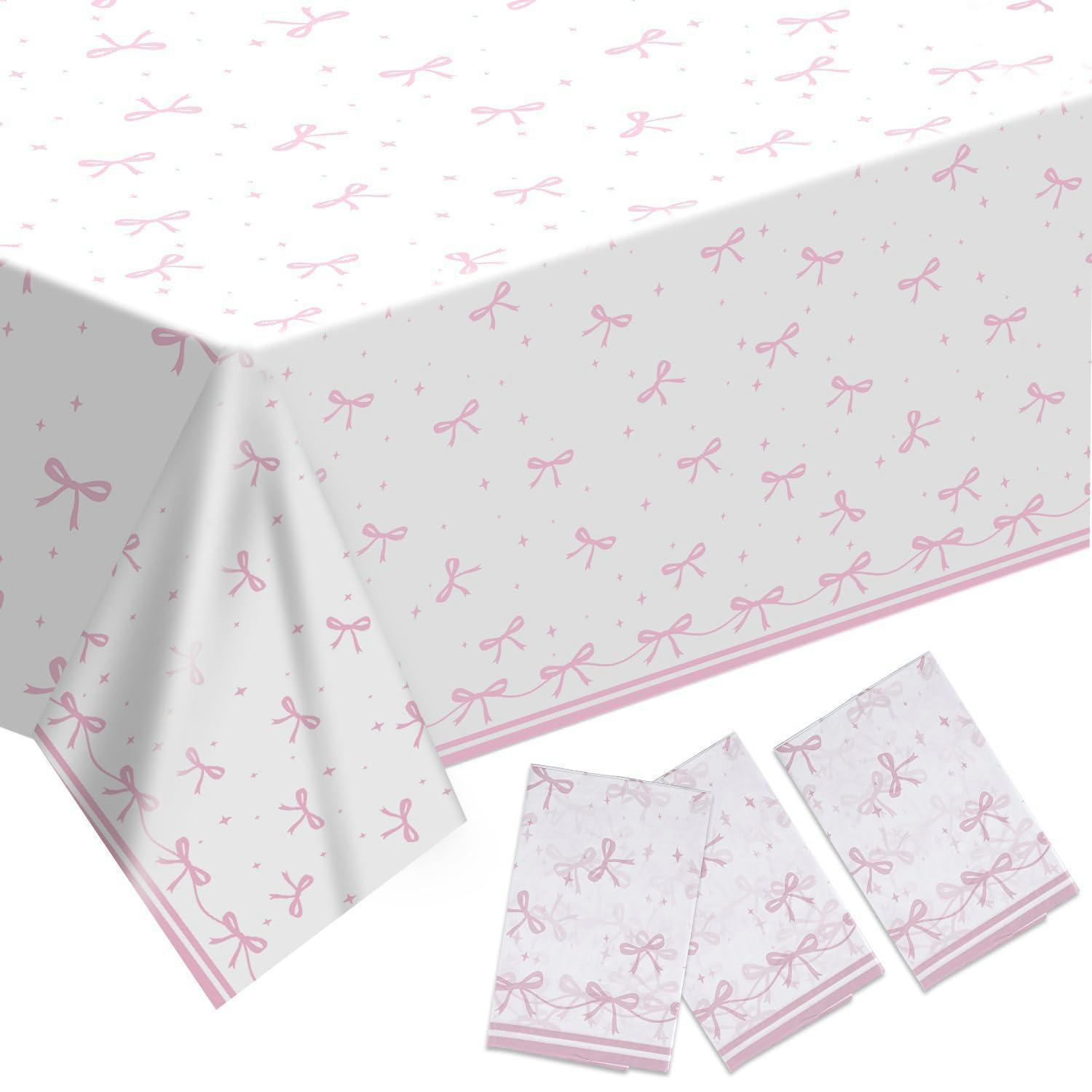 TISCHDECKE 3-teiliges Set Rosa Schleifen 180 x 108 cm - Rosa, Kunststoff (180/108/1.5cm)