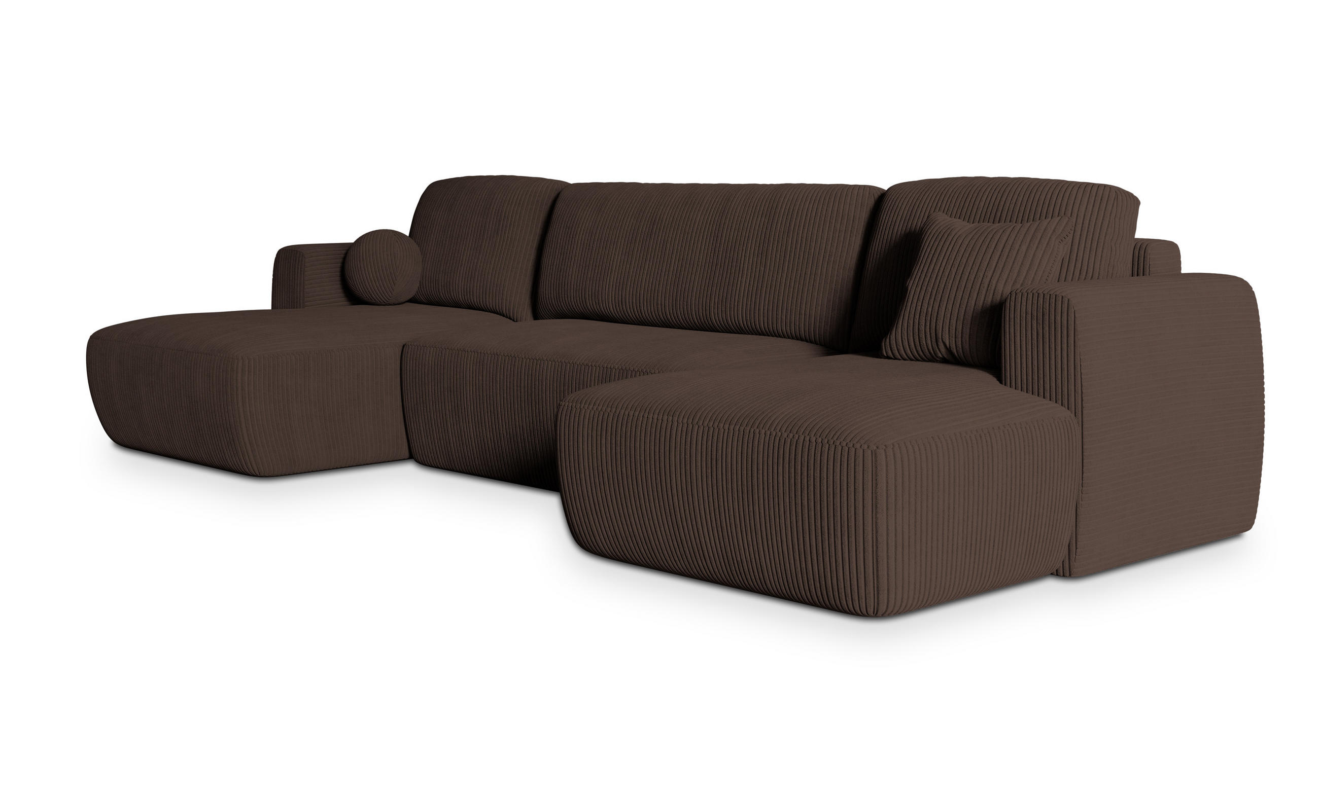 WOHNLANDSCHAFT SENTUM P Braun Kordstoff mit Schlaffunktion - Braun, Holz (330/90/148cm) - MASSENO