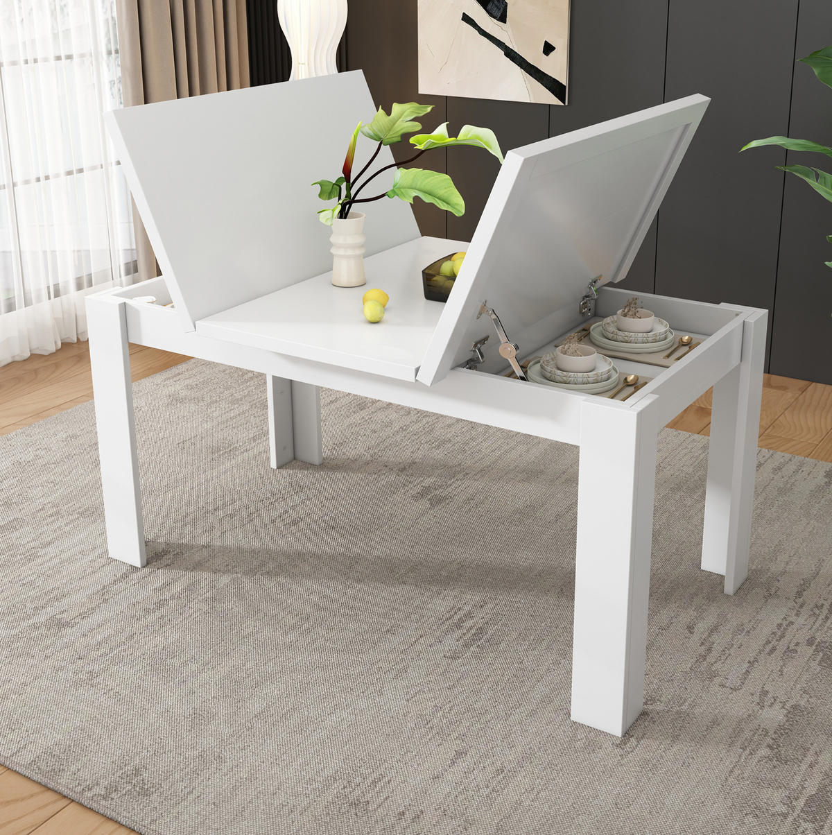 ESSTISCH 120/70 cm mit klappbarer Platte und verstecktem Stauraum aus MDF, Weiß - Weiß, Holzwerkstoff (120/70/75cm) - Redom