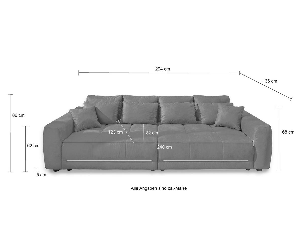 BIG-SOFA Federkern B294/T136/H86 cm, RGB-LED-Beleuchtung mit Fernbedienung, Mikrofaserstoff in Hellgrau / 15416 - Hellgrau/Schwarz, Kunststoff/Textil (294/86/136cm) - luma-home