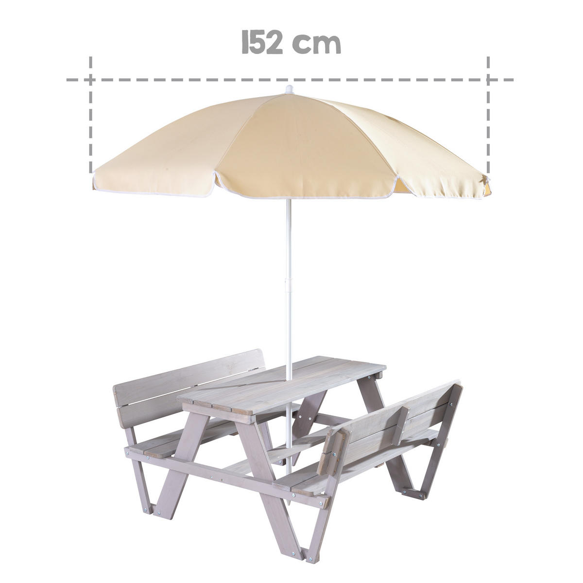 KINDERSITZGRUPPE PICKNICK for 4' Outdoor +, mit Lehne, mit Schirm Set - Hellgrau, Holz - Roba