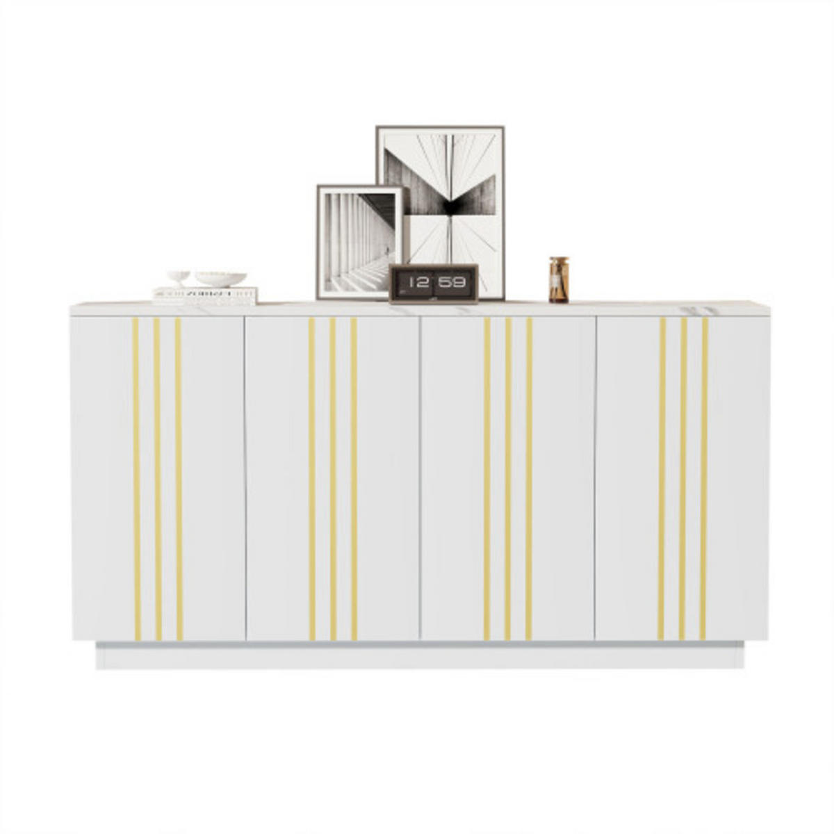 SIDEBOARD Weiß-gold mit vier Schranktüren und verstellbaren Einlegeböden 35 × 140 × 70 cm aus Spanplatte - Weiß, Holzwerkstoff (140/70/35cm) - Luhomfu