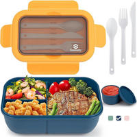 LUNCHBOX mit Fächern 1250ml auslaufsicher inkl. Besteck - Multicolor, Kunststoff (13.5/7.5/20.5cm)