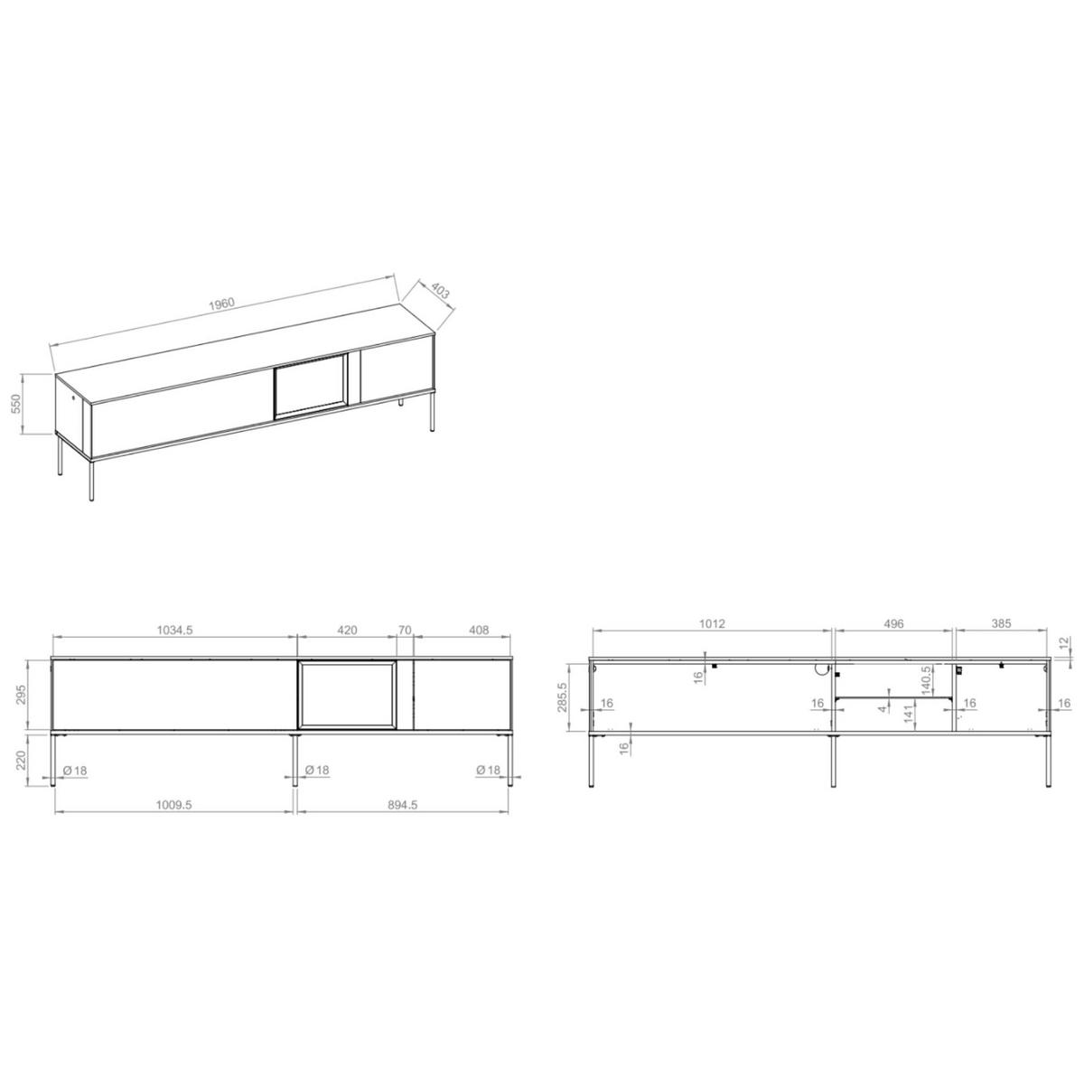 TV stolík Bellezo s osvetlenou presklenou vitrínou Krémová 196/55/41 cm - čierna/krémová, kompozitné drevo (196/55/41cm) - Selsey