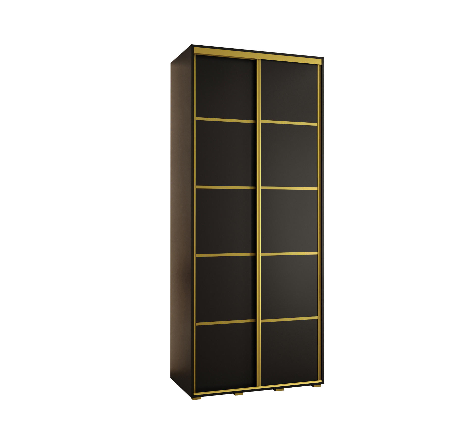 Abiks Möbel Schwebetürenschrank Schwarz, Schwarz, Gold 110x235x45 cm