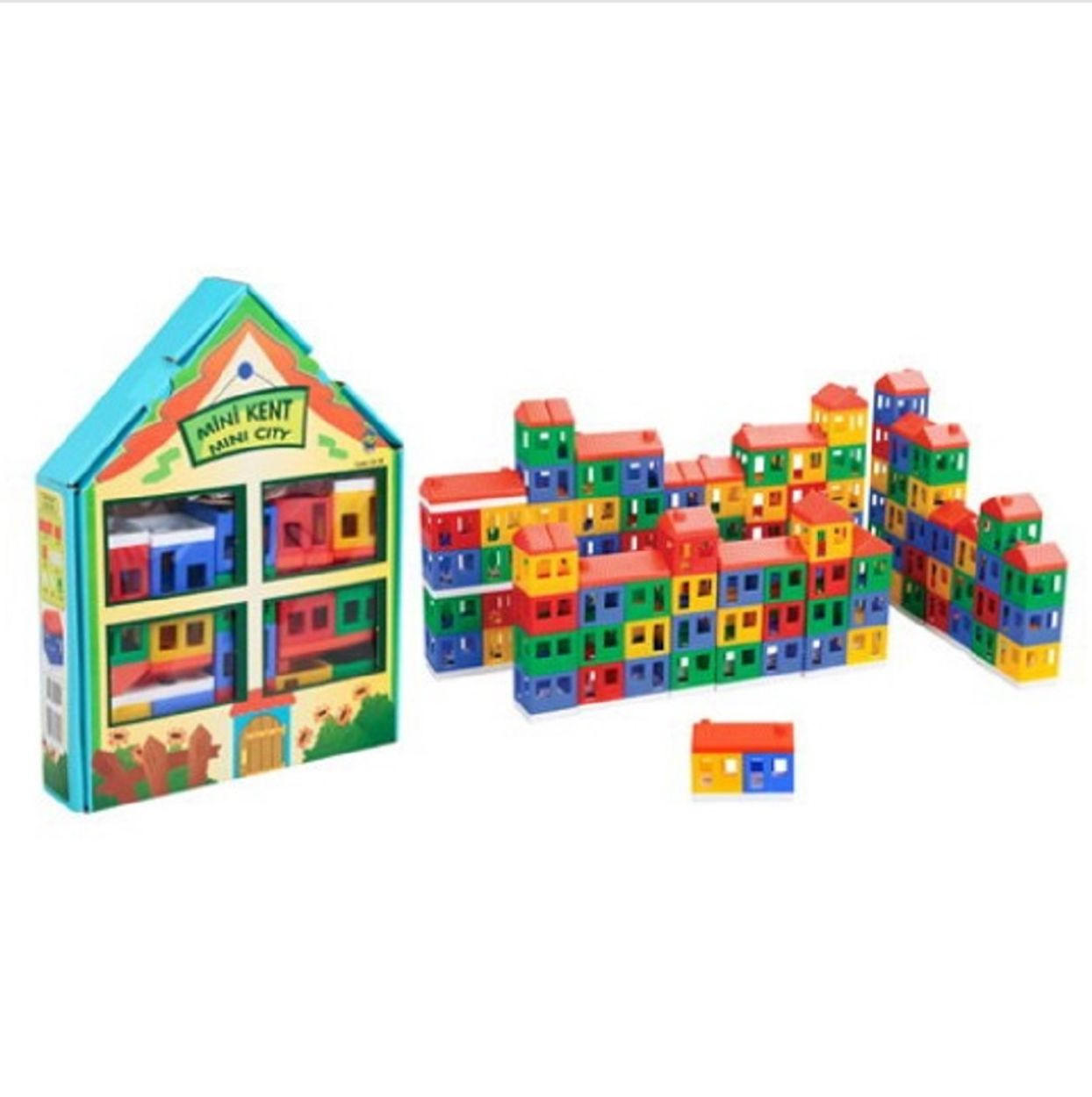 SPIELZEUG Ministadt 03101 Kunststoff, 40-teilig, Häuser, Fenster, Türen, Fahrzeuge, Steckspiel - Multicolor, Kunststoff (52/35/34cm) - Pilsan