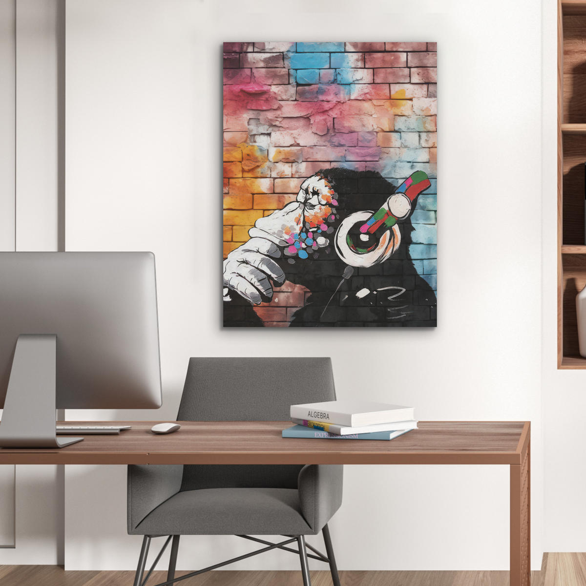 AKUSTIKPANEEL Affe - Graffiti - Musik 60x80 cm - Multicolor, Textil (60/0.9/80cm) - MuchoWow