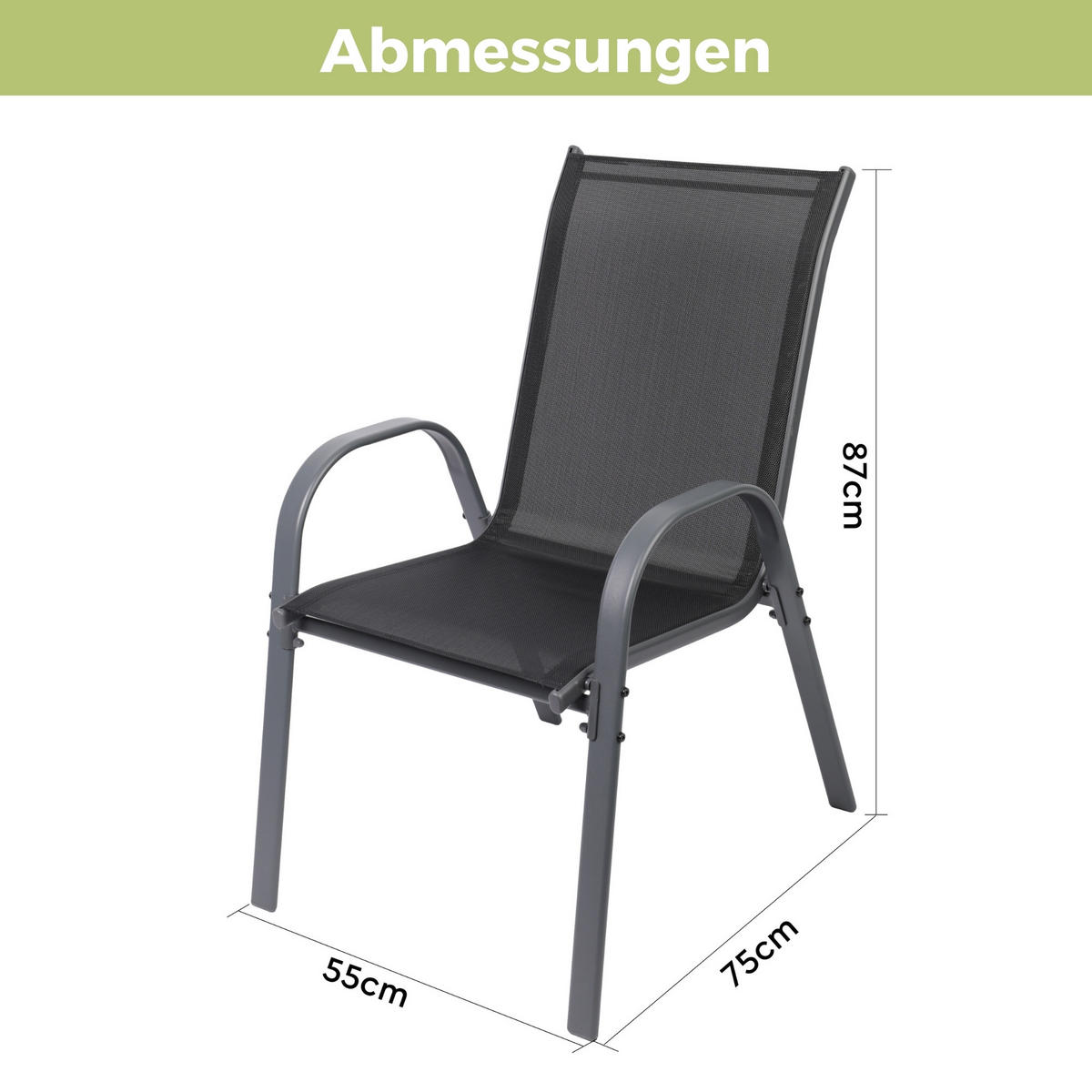GARTENSTUHL KUBA stapelbar, 2er Set mit Sitzkissen - Anthrazit, Metall (54/84/64cm) - Albatros
