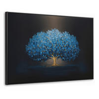 LEINWAND Bilder mit Rahmen - Baum - Blau - Blätter - Pinselstriche - 140x90 - Blau, Textil (140/90cm) - MuchoWow