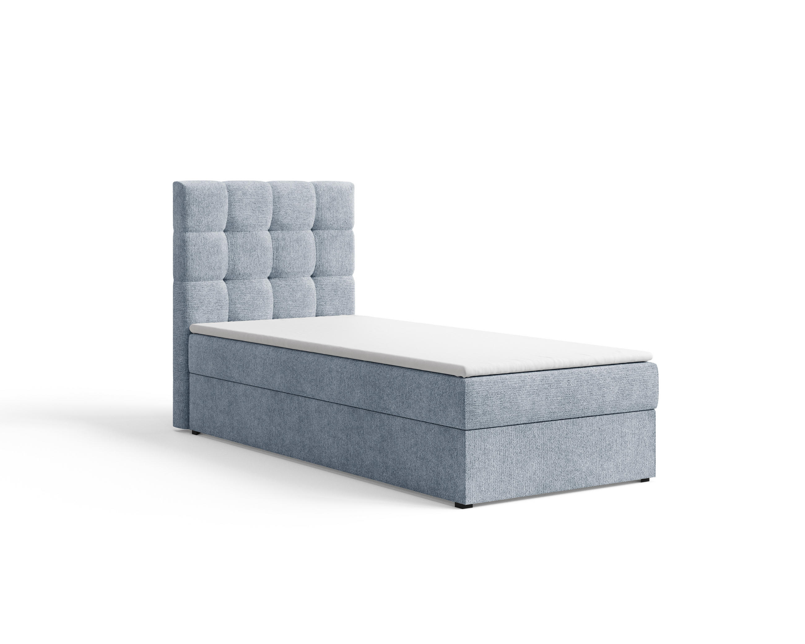 BOXBETT - Bett 05 OSLO - Aragon - 90x200 cm - mit Bettkasten und Komfort-Topper - Blau, Holz (90/200cm) - ROYAL24_MARKT