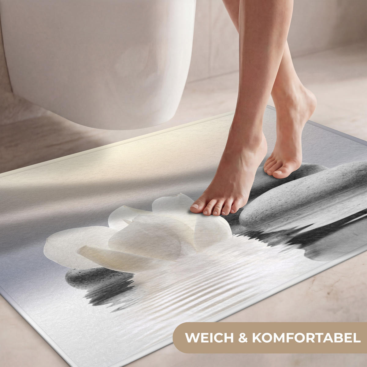 WC PŘEDLOŽKA Kameny - Lotos - Bílý - Voda - Zen 90x60 cm - bílá, textil/plast (90/1cm) - OnlyWow