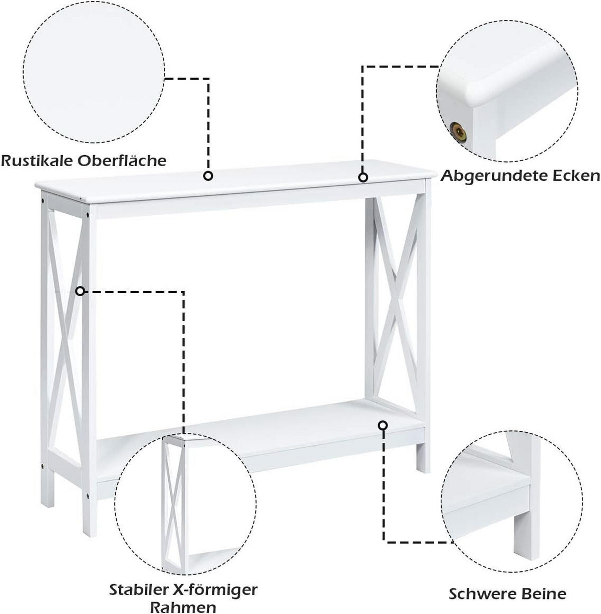 KONSOLENTISCH 80cm Weiß - Weiß, Holz (100/30/80cm) - COSTWAY
