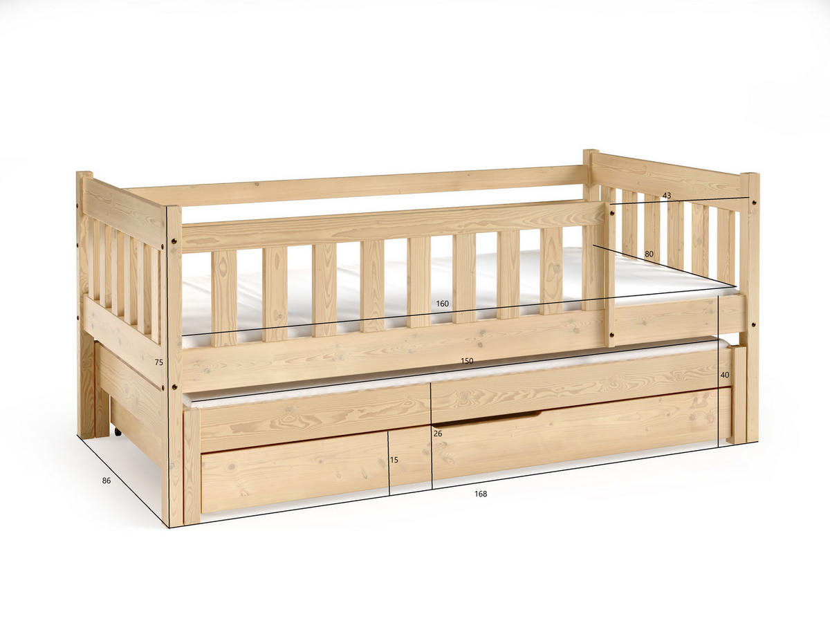 KINDERBETT STELLA 80x160 cm Weiß - Weiß, Holz (80/160cm) - MASSENO