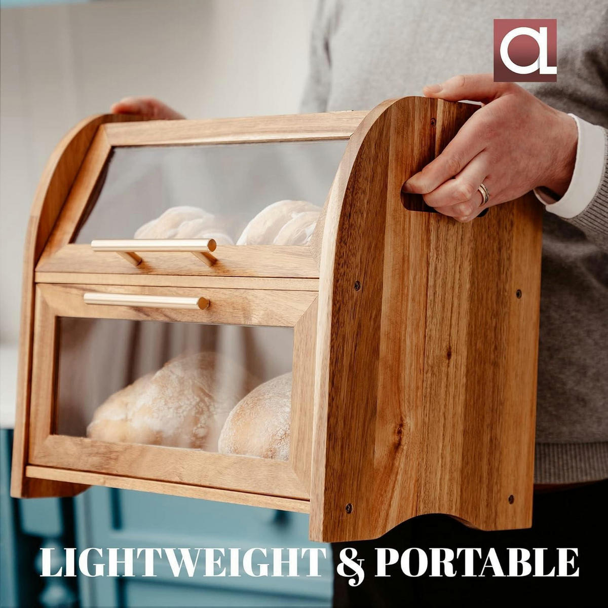 BROTKASTEN Akazie mit 2 Regalen 40 cm - Hellbraun, Holz (37/26/40cm)