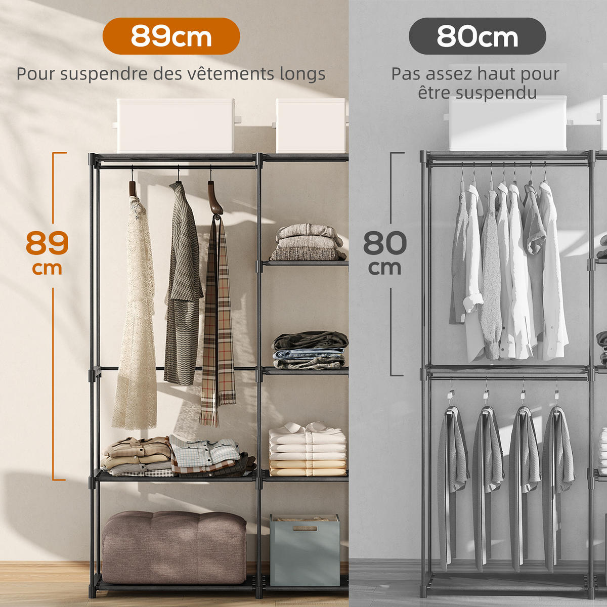STOFFSCHRANK Schwarz 182/43/185 cm - Schwarz, Textil (182/185/43cm) - PANGIVO