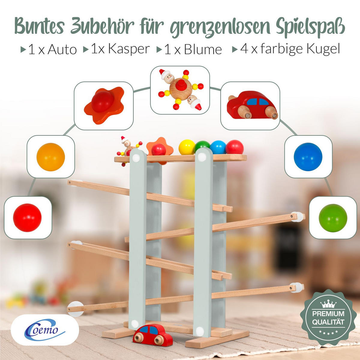 KUGELBAHN L Holz Grün mit 7 Roll Elementen - Grün, Holz (26/70cm) - Coemo
