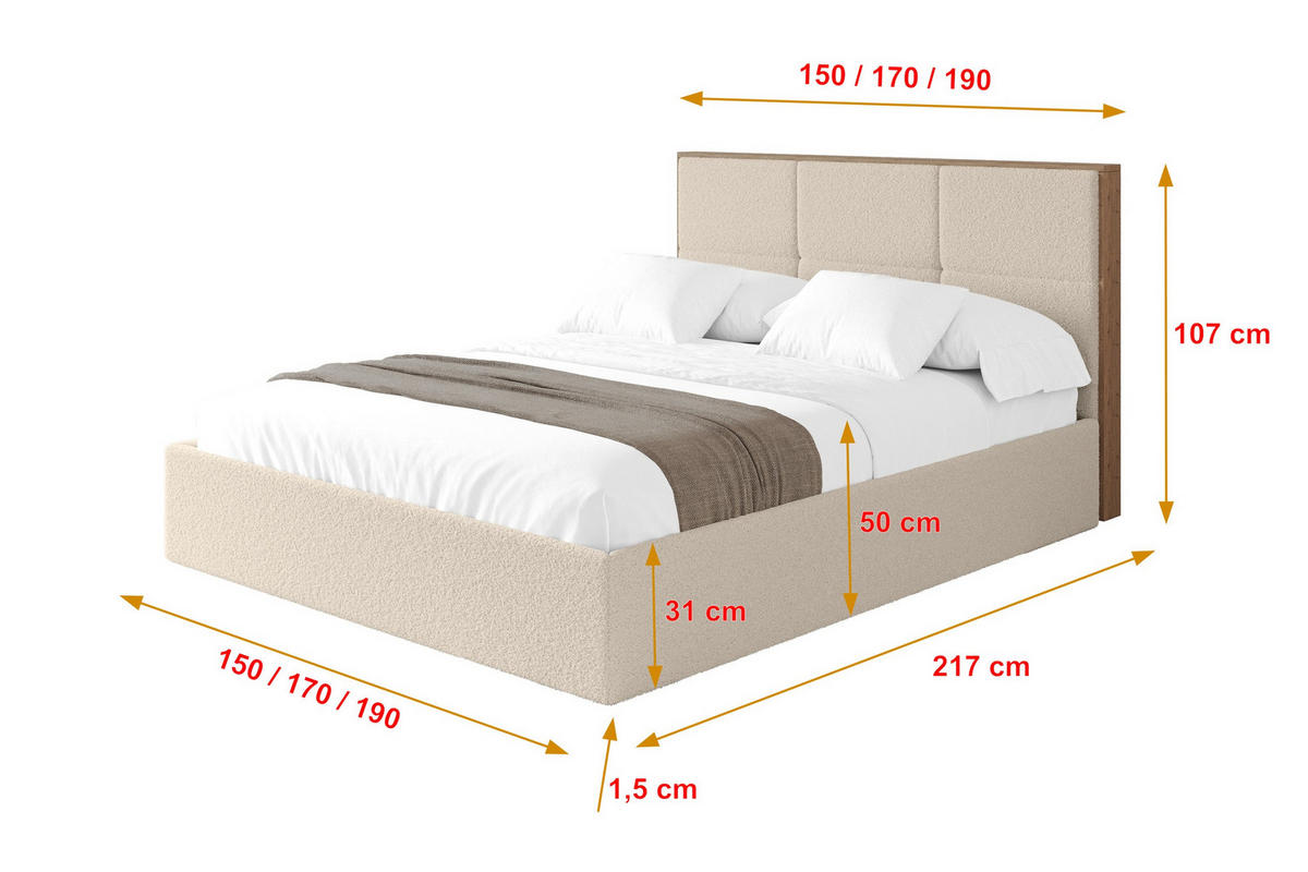 POLSTERBETT mit Bettkasten und Lattenrost, Bett mit Matratze H3/H4 - LILA 140x200 Dunkelbeige - Cappuccino, Holzwerkstoff/Textil (140/200cm) - ALTDECOR