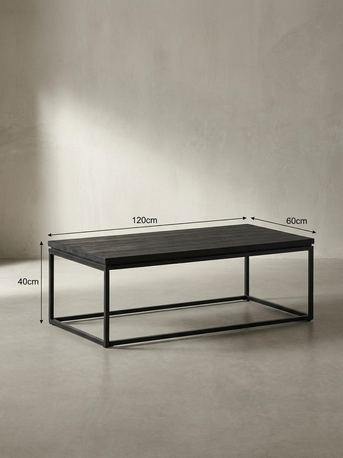 COUCHTISCH aus Mango Massivholz und Metall, Quadratisch, Natürliche Holzmaserung, Schwarz 120 x 60 x 40 cm - Schwarz, Holz/Metall (60/120/40cm) - KADIMA DESIGN