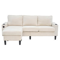 ECKSOFA 202/137/80 cm Beige mit USB-, Typ-C-Anschlüssen, 2 Getränkehaltern und 1 Fußhocker - Beige, Textil (202/137cm) - Oxeza
