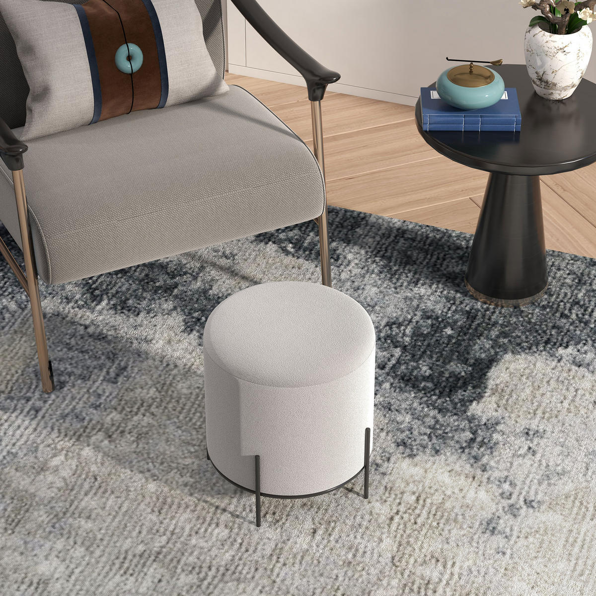POUF DE-16375 Samtbezug mit Stahlbeinen Hellgrau - Hellgrau, Textil (35/38/35cm) - ComfortXL