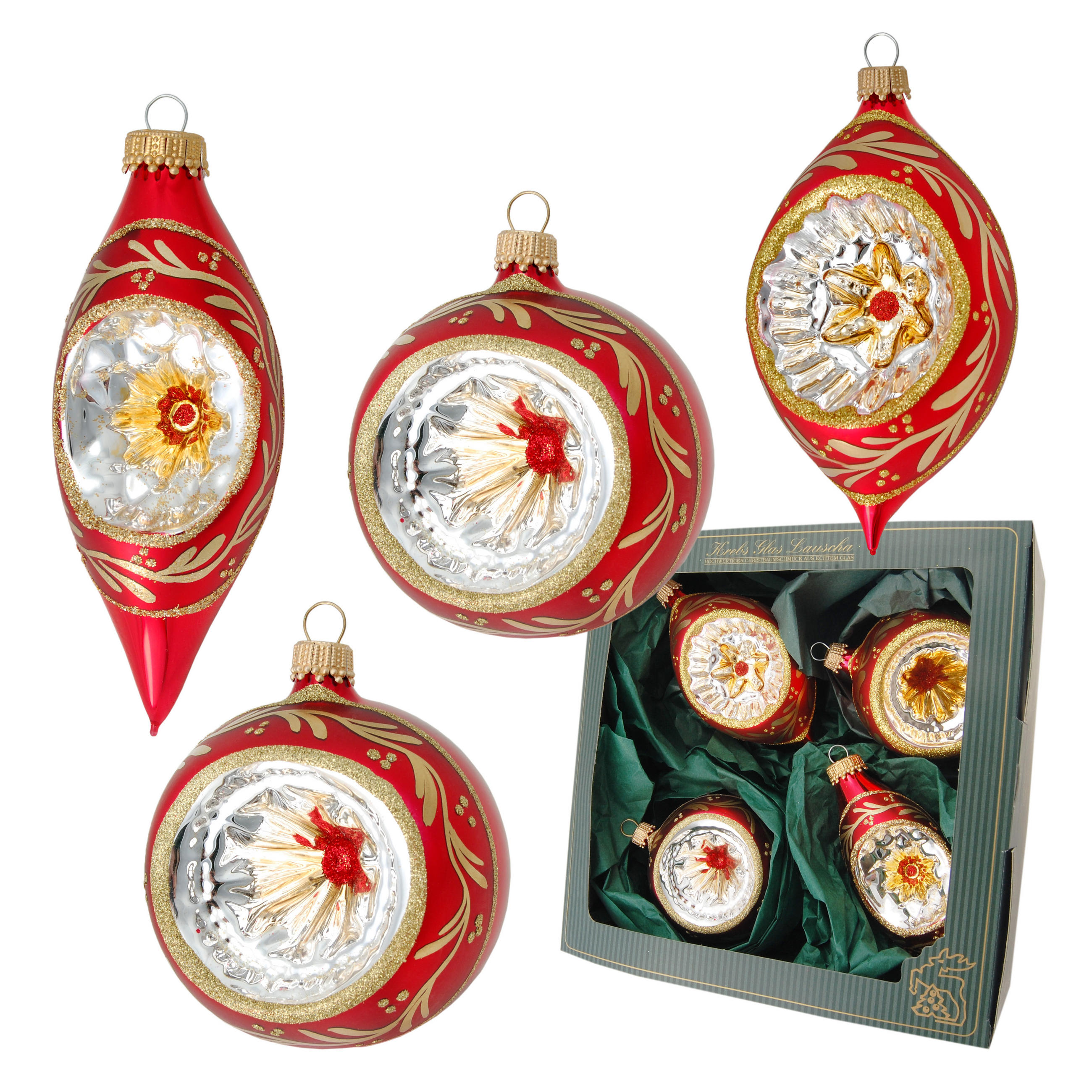 CHRISTBAUMKUGELN Reflexsortiment Rot 10cm (Glas / 4 Stk.) - Rot, Glas (7/10/7cm) - Krebs Glas Lauscha
