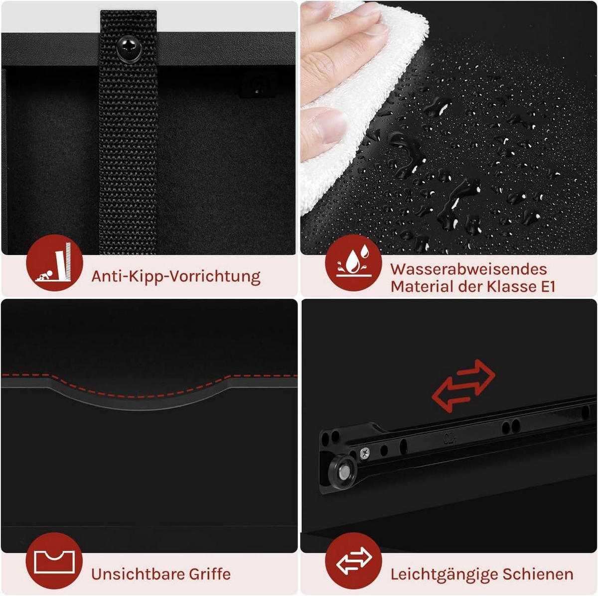 ROLLCONTAINER mit 3 Schubladen,5 Rollen, Schwarz - Schwarz, Holzwerkstoff (80/69.5/39.5cm) - Woltu