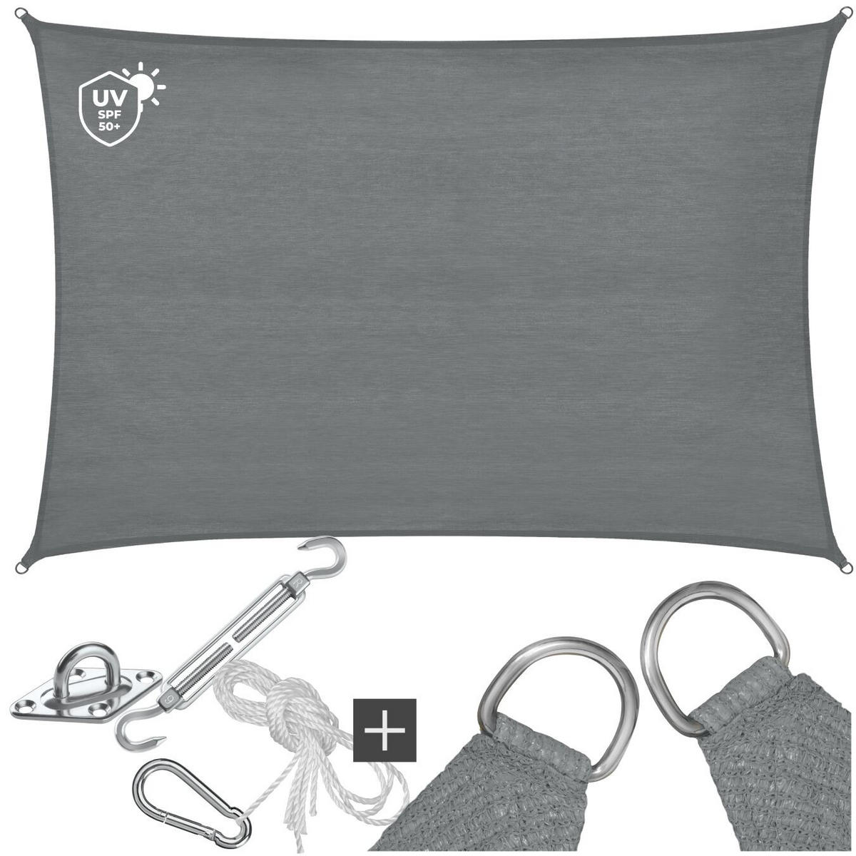 SONNENSEGEL Sunny,umfangreiches Montagematerial,grau - Grau, Kunststoff (300/200cm) - tectake