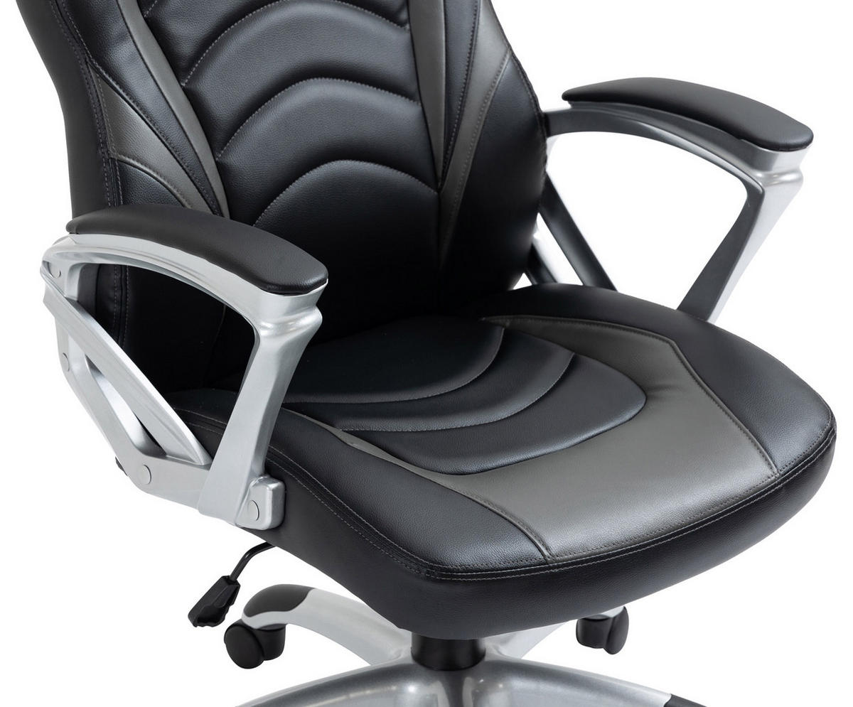 CHEFSESSEL Lederlook schwarz/grau - Schwarz/Grau, Kunststoff/Textil (65/107/72cm) - CLP