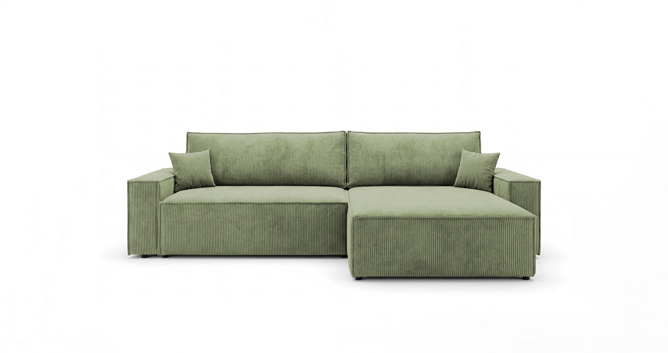 ROHOVÁ pohovka VIENNA pravá světle zelená manšestr Poso 47 - funkce spaní, úložný prostor - světle zelená, textil (285/184cm) - Cornero