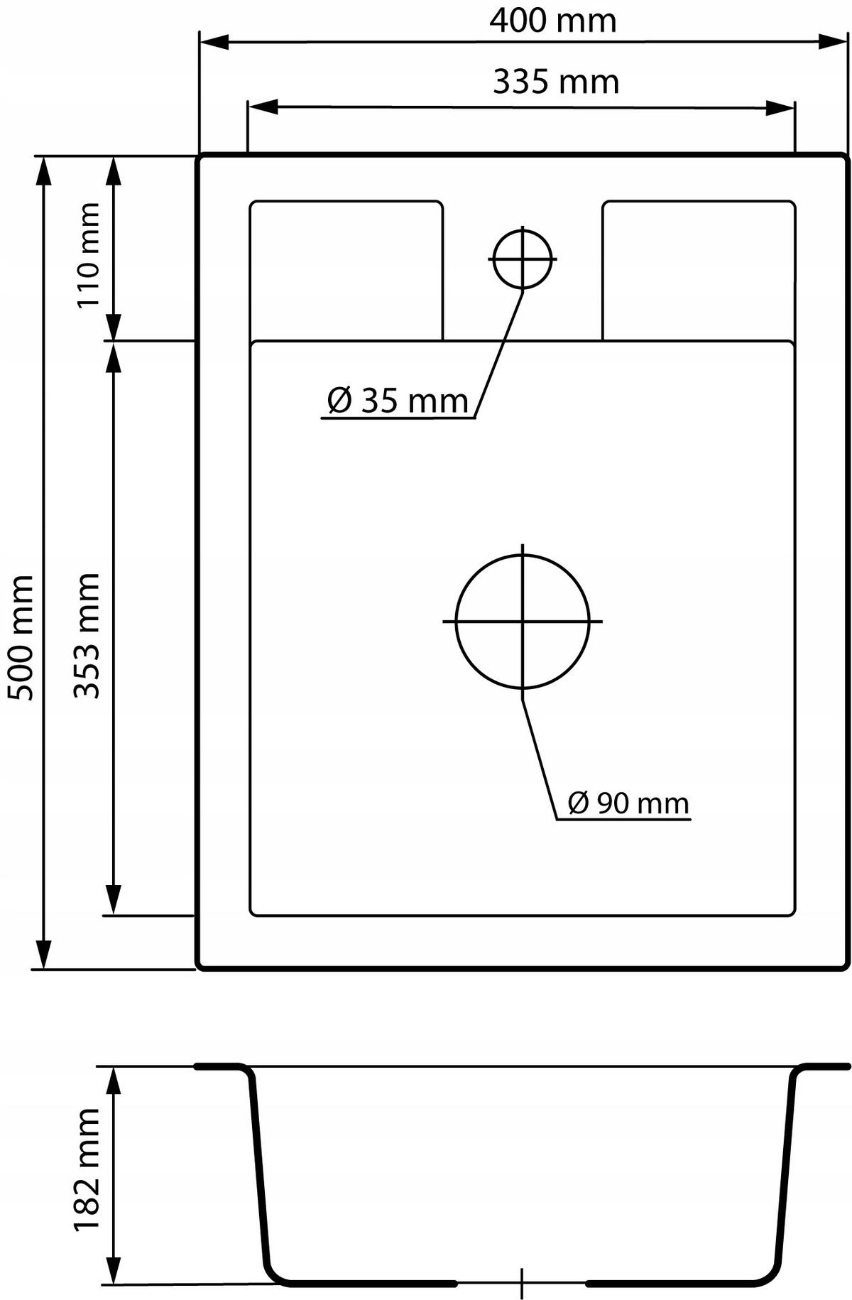 GRANITSPÜLE Best mit Batterie Siphon - Schwarz, Kunststoff/Stein (50/40/18cm) - Granitan