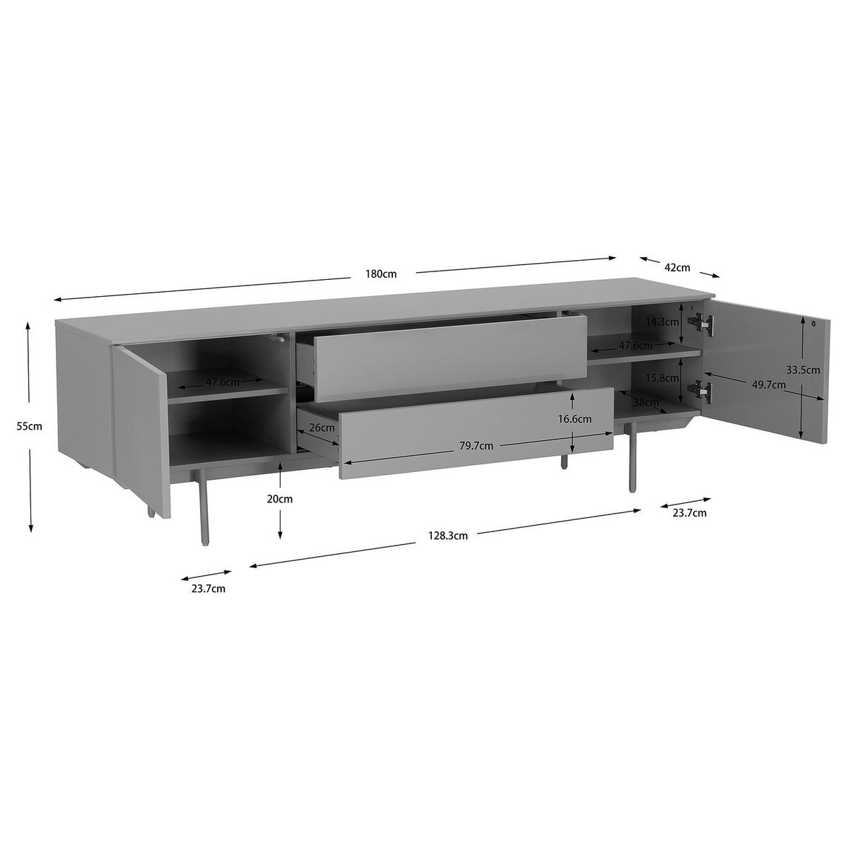 TV-LOWBOARD - Hellgrau - Hellgrau, Holzwerkstoff/Metall (180/55/42cm) - home24