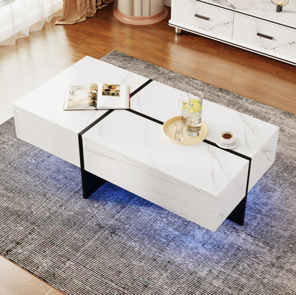 COUCHTISCH 100/50/34.5 cm weiß aus Spanplatte mit LED-Beleuchtung - Weiß, Holzwerkstoff (100/50/34.5cm) - OKMYHOME