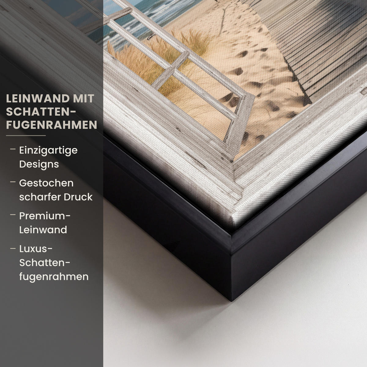 LEINWAND Bilder mit Rahmen - Fenster - Meer - Küste - Natur - Ausblick - Strand - Wattenmeer - 20x20 - Beige, Textil (20/20cm) - MuchoWow