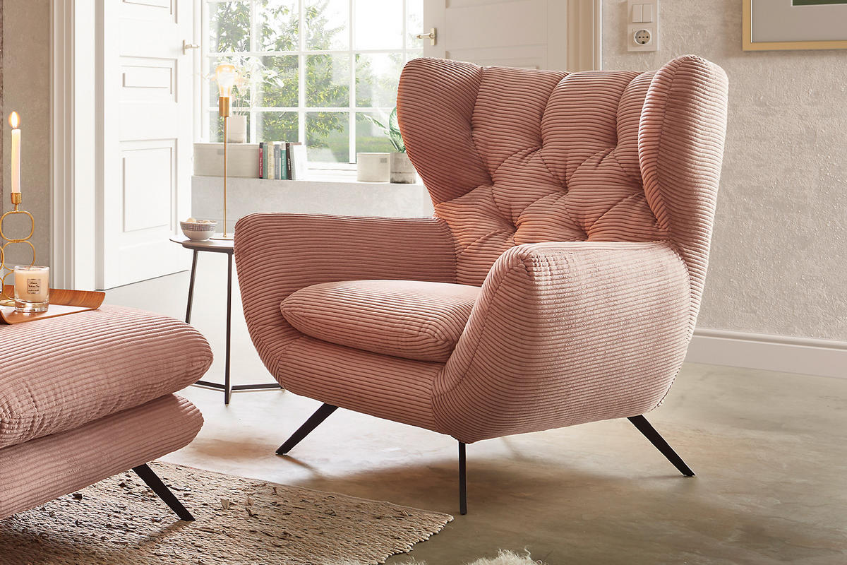 SESSEL CHARME Rosé - Schwarz/Rosa, Textil/Metall (100/106/95cm) - KAWOLA