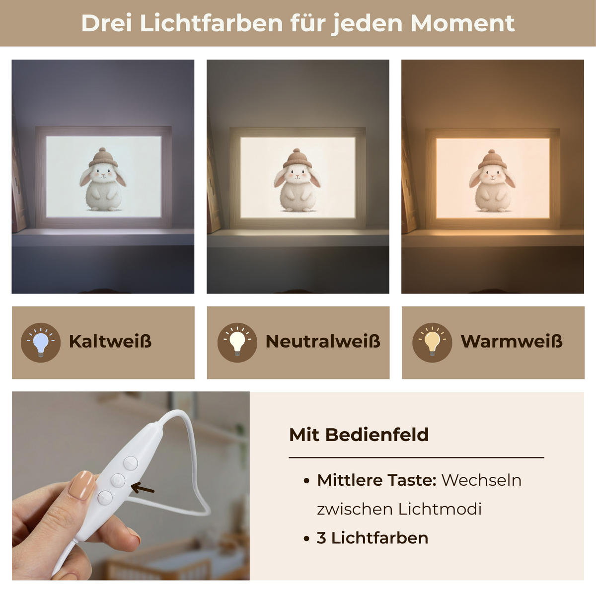 NACHTTISCHLAMPE Kaninchen - Hut - Ohren - Beige 20x15 cm - Creme, Holzwerkstoff (8/20/15cm)