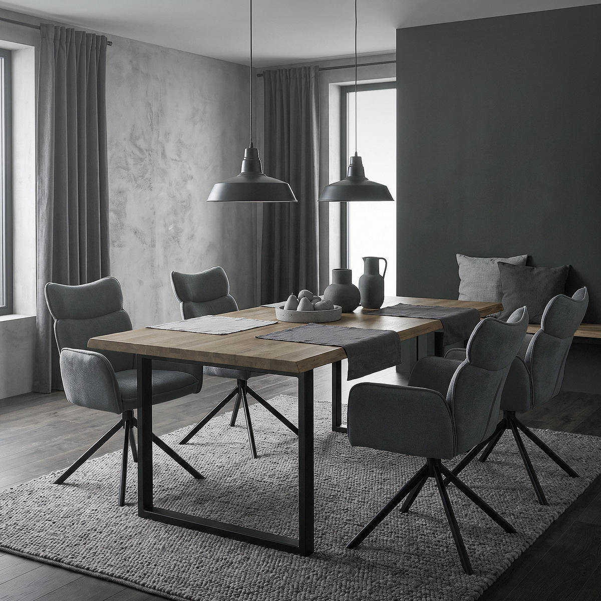 JÍDELNÍ ŽIDLE, sada 6 ks, otočné, antracitové s látkovým potahem - černá/antracitová, kov/textil (63/89/68cm) - ML-DESIGN