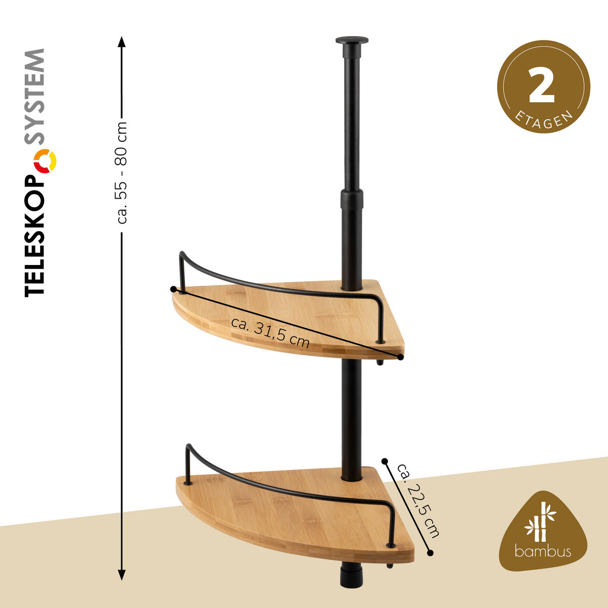 TELESKOP-ECKREGAL, schwarz - Schwarz, Metall (22.5/80/22.5cm) - bremermann