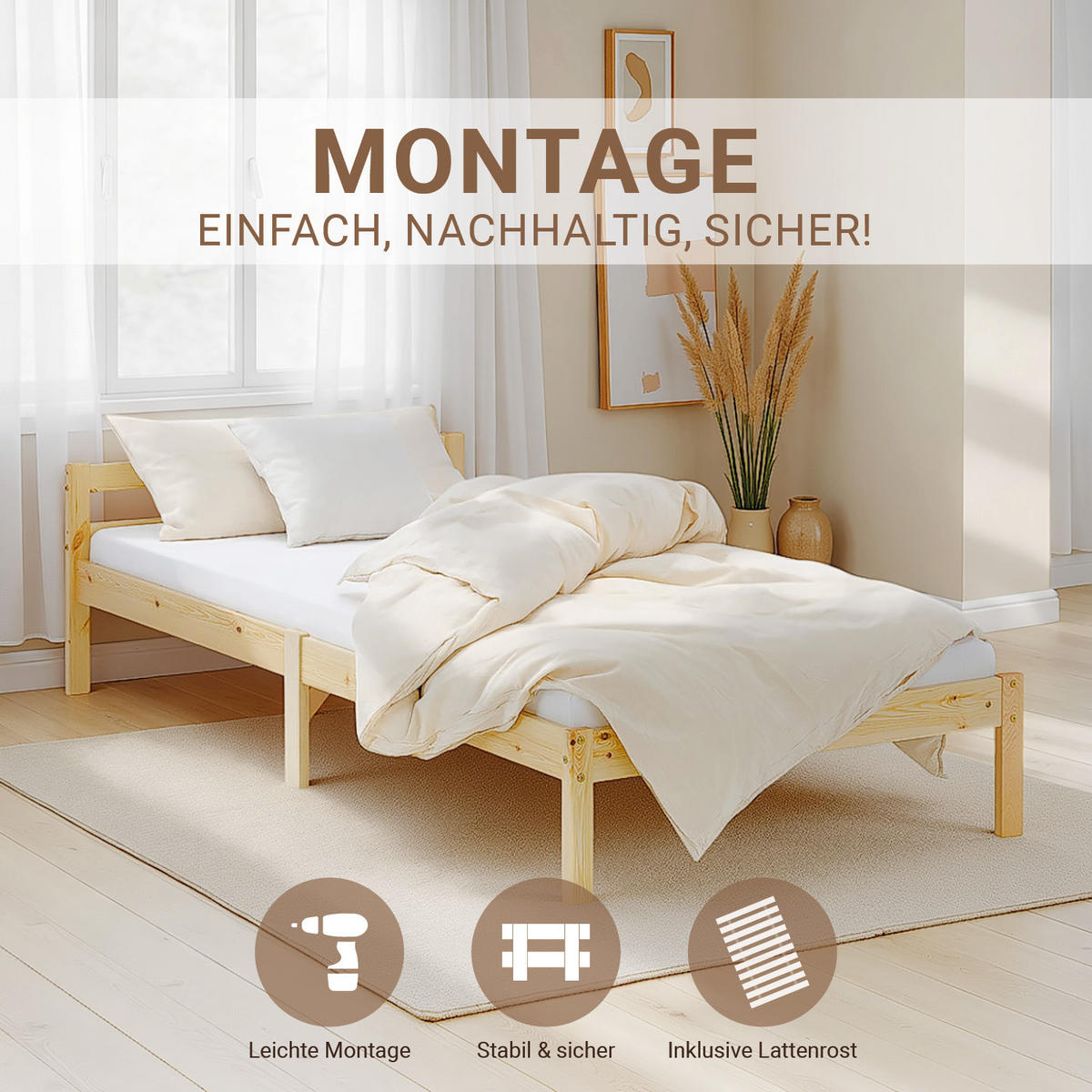 HOLZBETT Natur 90/200 cm mit Lattenrost - Braun, Holz (90/200cm) - Homestyle4u