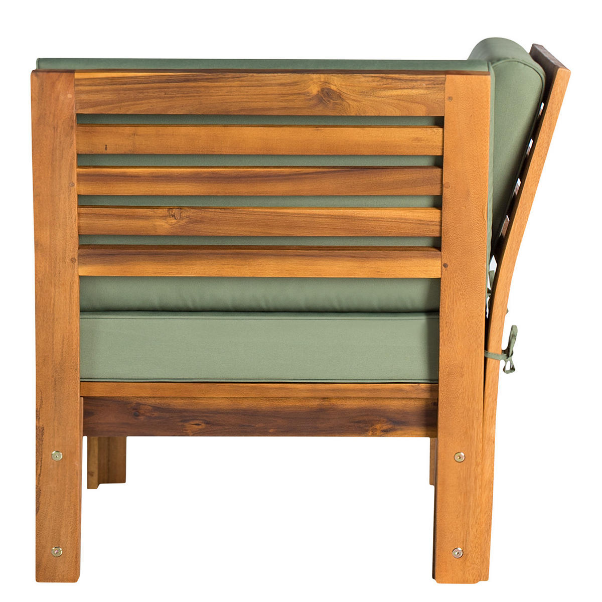 LOUNGEECKE - Webstoff / Akazie massiv - Olivgrün, Holz/Textil (71/73/71cm) - home24