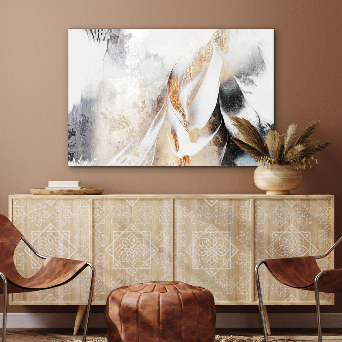 METALLBILD Luxus - Abstrakt - Gold - Weiß 120x80 cm - Goldfarben, Metall (120/80cm) - MuchoWow